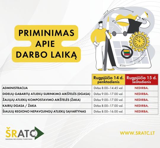 Priminimas apie darbo laiką prieš Žolines